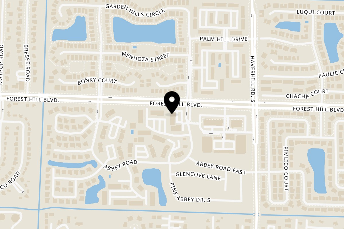 Map showing the location of Curly's Caribbean on 1892 Abbey Rd Ste B in West Palm Beach